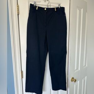 St. John Sport Navy Straight-Leg Pants with Gold Accents